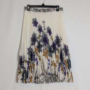 LIANLONGXINDA Floral Chiffon Pull-On Pleated Knee Length Skirt; Size M